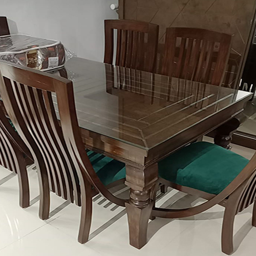ग्लास टॉप 6 सीटर डाइनिंग टेबल सेट