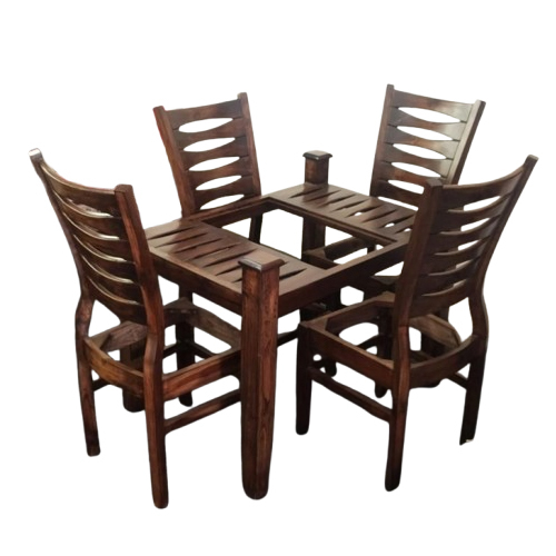 4 Seater Teak Wood Dining Table Set - Color: As Per Requirement