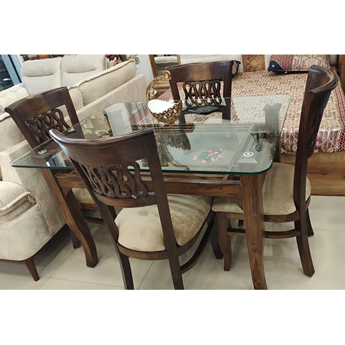 Glass Top 4 Seater Dining Table Set - Color: As Per Requirement