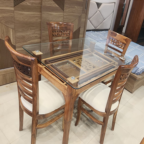 Glass Top 4 Seater Dining Table Set - Color: As Per Requirement