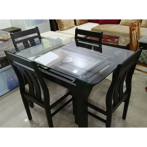 Glass Top 4 Seater Dining Table Set - Color: As Per Requirement
