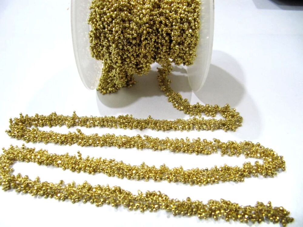 Natural Golden Pyrite Dangling Chain/ Cluster Rondelle Faceted Beaded Chain 2mm Beads - Color: Gold