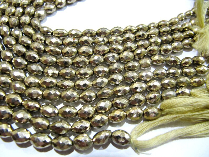 Natural Pyrite Barrel Shape Briolette Beads 5x7mm