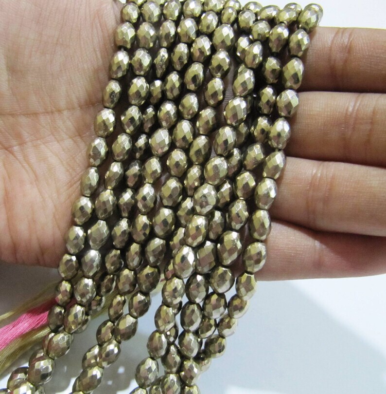 Natural Pyrite Barrel Shape Briolette Beads 5x7mm