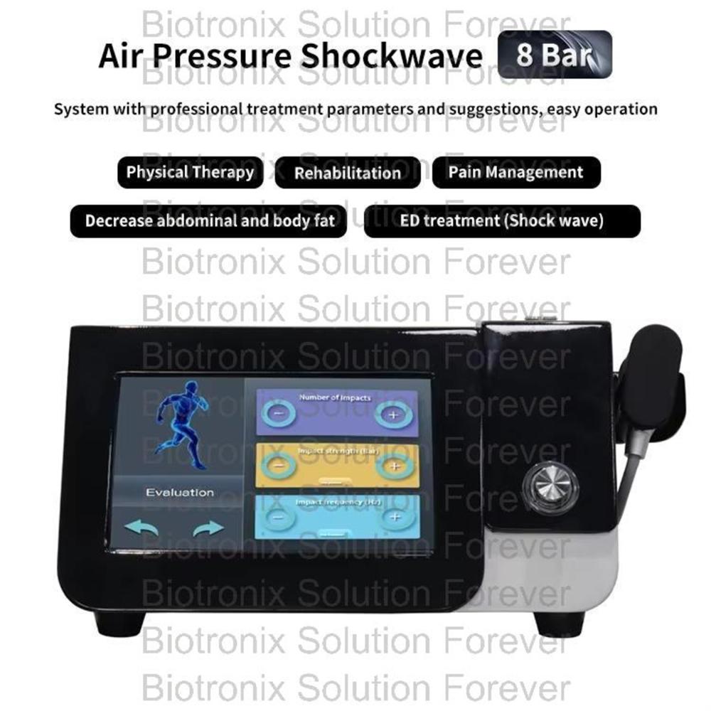 Adjustable Pressure Black Pneumatic Shockwave Machine for Deep Tissue Massage and Pain Management