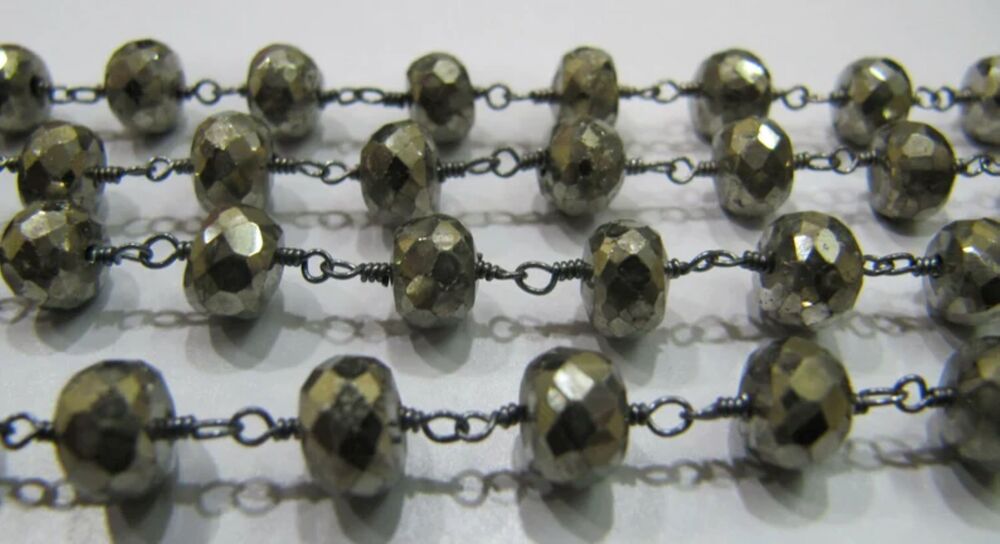 Natural Pyrite 5-6mm Rondelle Faceted Beaded