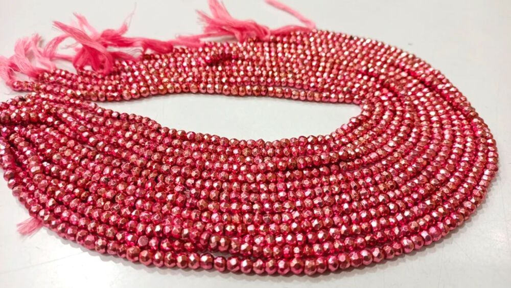 Natural Pink Pyrite Rondelle Faceted Beads 3-4mm