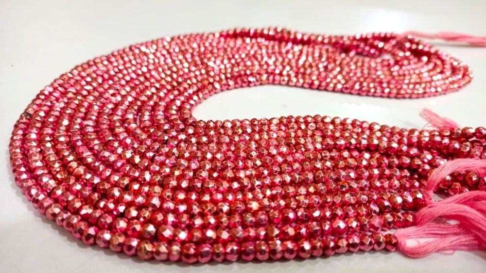 Natural Pink Pyrite Rondelle Faceted Beads 3-4mm