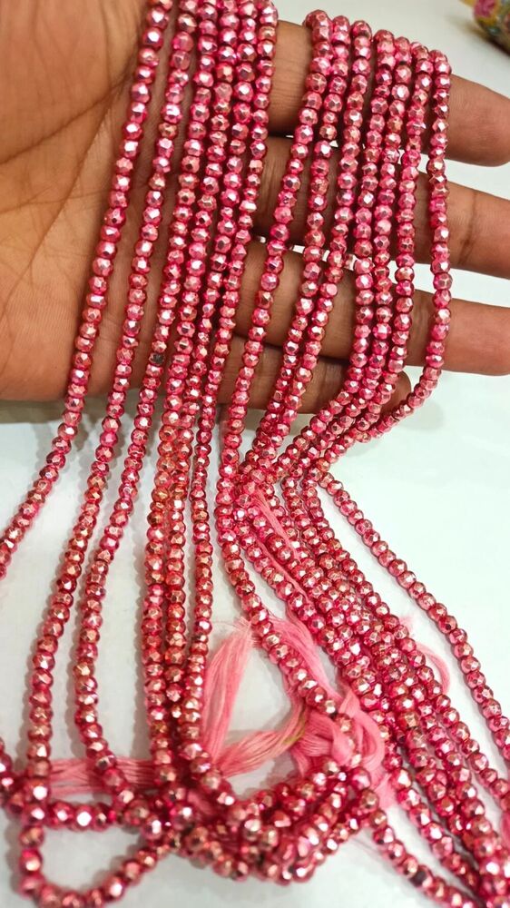 Natural Pink Pyrite Rondelle Faceted Beads 3-4mm