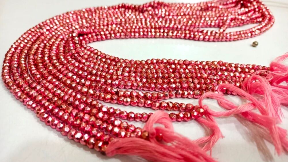 Natural Pink Pyrite Rondelle Faceted Beads 3-4mm