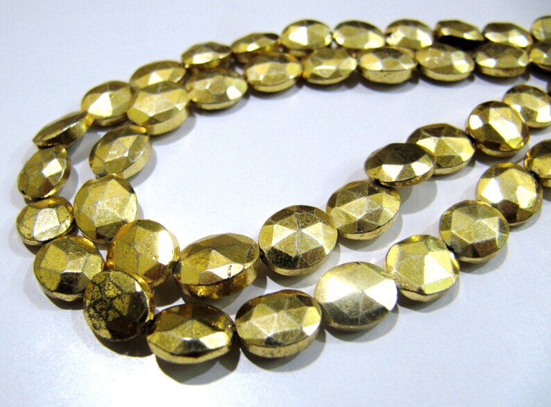 Natural Golden Pyrite Beads Oval Faceted Golden Coated Pyrite Beads 8x10mm