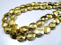 Natural Golden Pyrite Beads Oval Faceted Golden Coated Pyrite Beads 8x10mm - Color: Gold