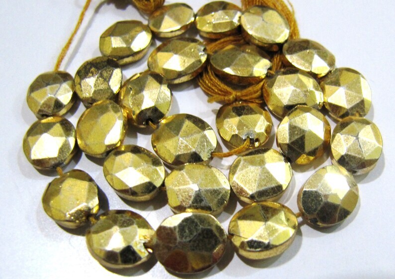 Natural Golden Pyrite Beads Oval Faceted Golden Coated Pyrite Beads 8x10mm