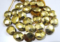 Natural Golden Pyrite Beads Oval Faceted Golden Coated Pyrite Beads 8x10mm