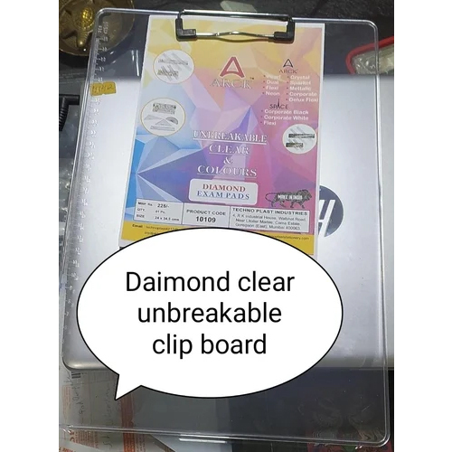 Diamond Fully Transparent Unbreakable Plastic clip Exam Pad