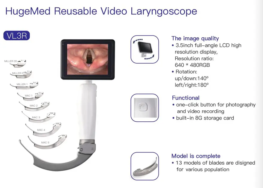 Hugemed Portable Video Laryngoscope VL3 With Reusable Blades