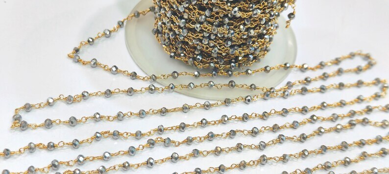Silver Pyrite 3mm Hydro Quartz Rondelle Faceted Beaded