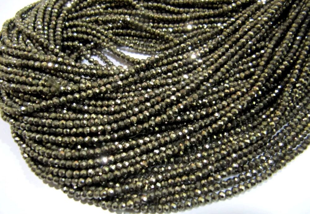 Natural Pyrite Rondelle Faceted Beads 2mm