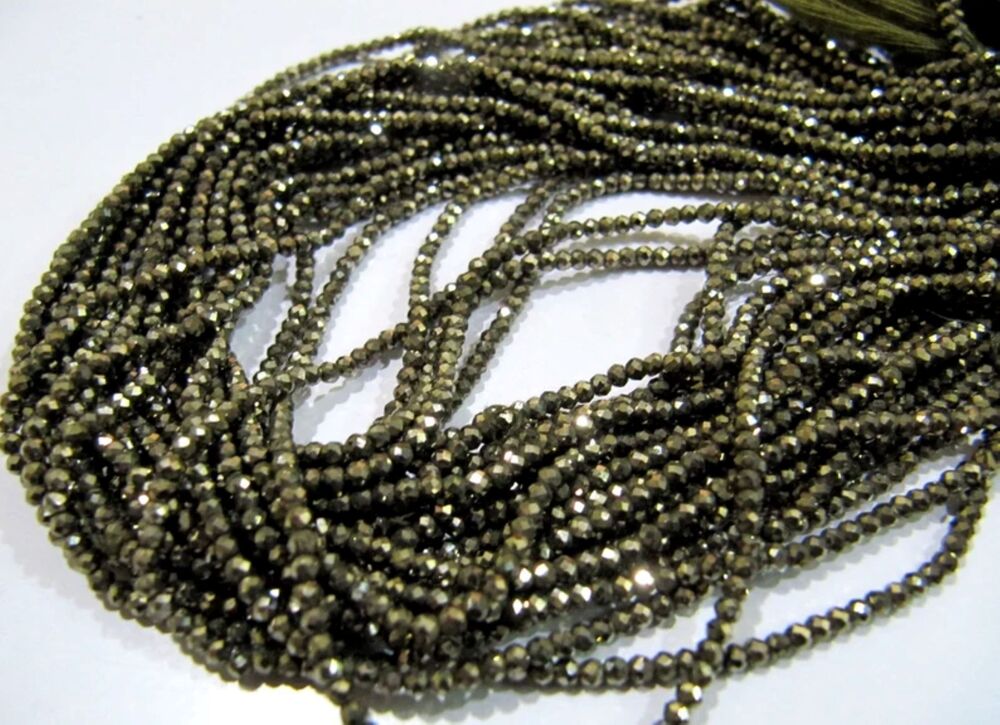 Natural Pyrite Rondelle Faceted Beads 2mm