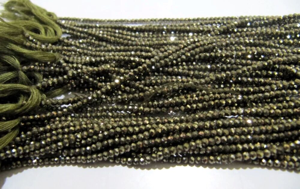 Natural Pyrite Rondelle Faceted Beads 2mm