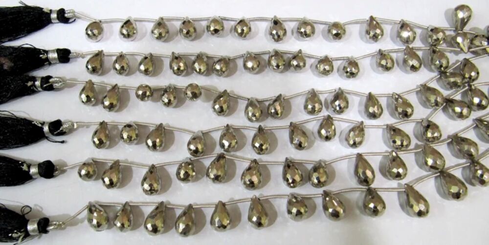 Natural Silver Coated Pyrite Drop Shape Briolette Beads 8x12mm to 8x14mm