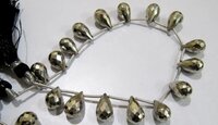 Natural Silver Coated Pyrite Drop Shape Briolette Beads 8x12mm to 8x14mm