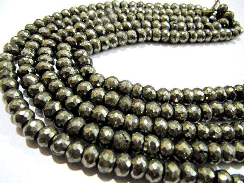 Natural Pyrite Rondelle Briolette Faceted Beads 7-8mm