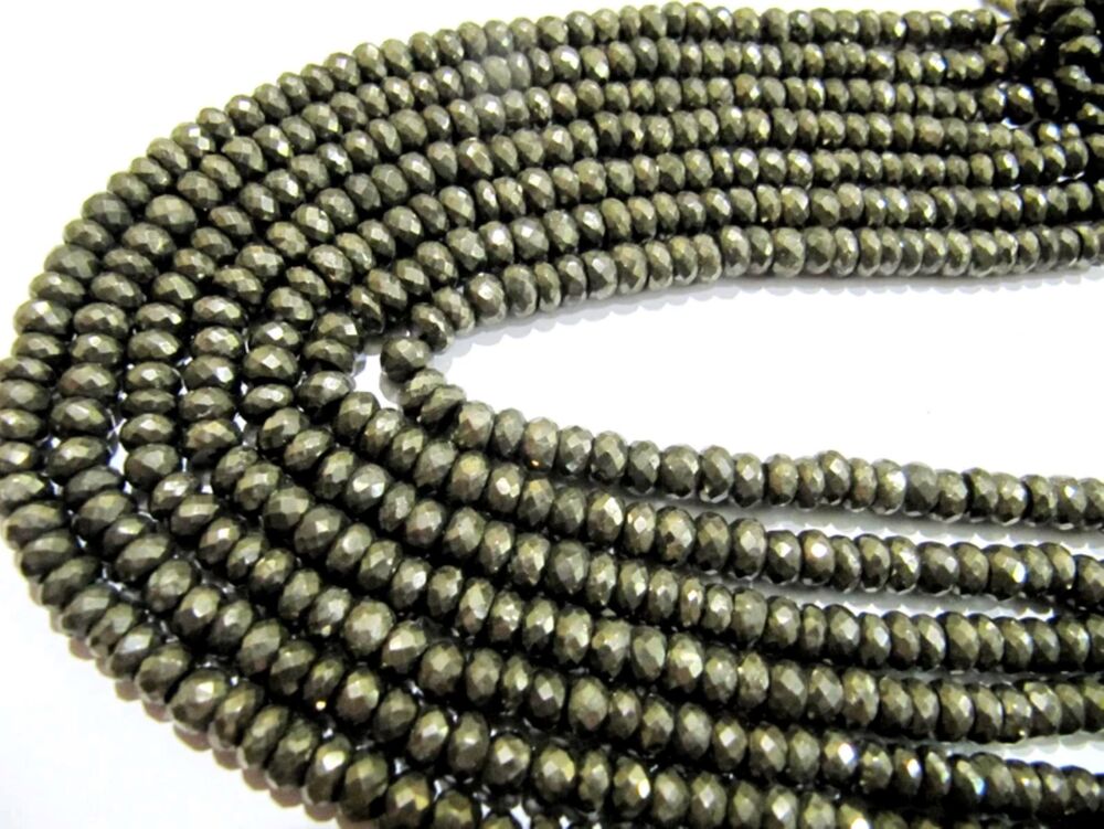 Natural Pyrite Rondelle Briolette Faceted Beads 7-8mm
