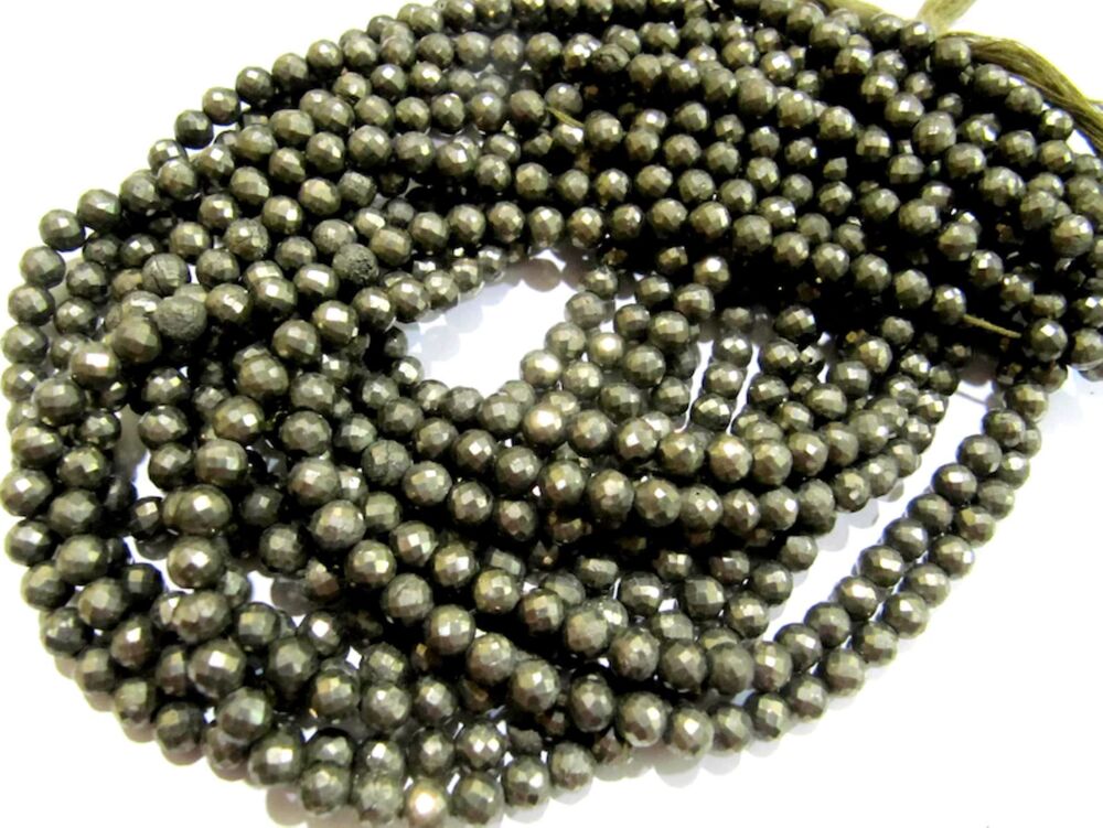 Natural Pyrite Round Faceted Beads 5-6mm
