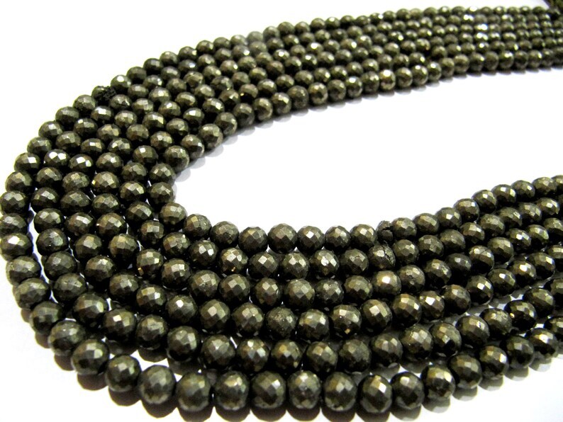 Natural Pyrite Round Faceted Beads 5-6mm
