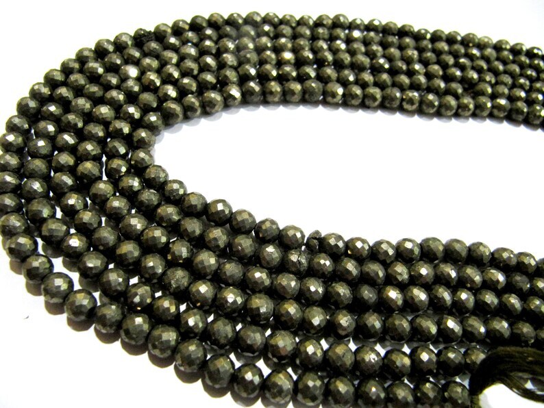 Natural Pyrite Round Faceted Beads 5-6mm