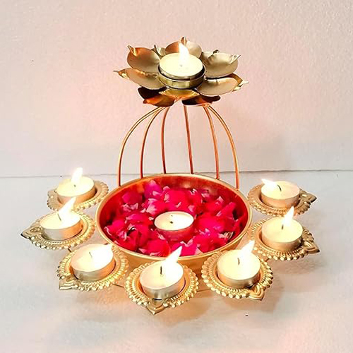 Urli Decorative Bowl Metal Lotus Tealight Candle Holder - Finishing: Polishing