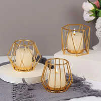3pcs Set Metal Iron Votive Candle Holder Stand - Steel Material, Handmade Craftsmanship, Polished Finish, Modern Arts Style, Elegant Home Decor