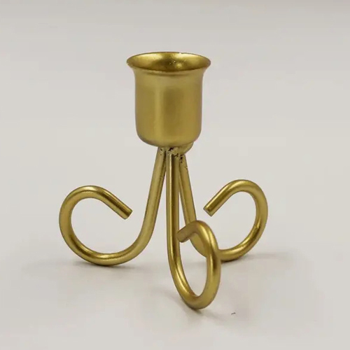 Golden Three Legged Candle Holder - Handmade Steel, Polished Finish, Modern Arts Style with Unique Indian Cultural Flair
