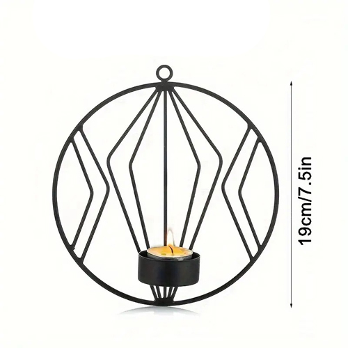 Geometric Round Wall Sconce Candle Holder - Iron Material, Polished Finish | Modern Arts Design, Intricate Geometric Pattern for Arts & Crafts Use