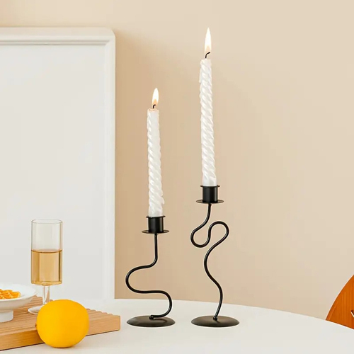 Black Metal Iron Candle Holder Set of 2
