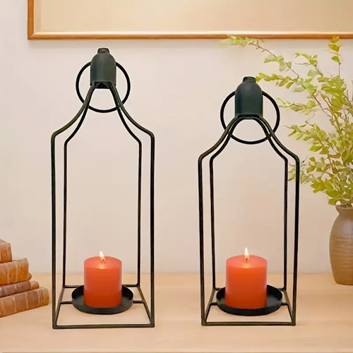 Wrought Iron Candle Holders Set Of 2 - Finishing: Polishing