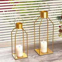 Geometric Design Golden Metal Candle Holder Set