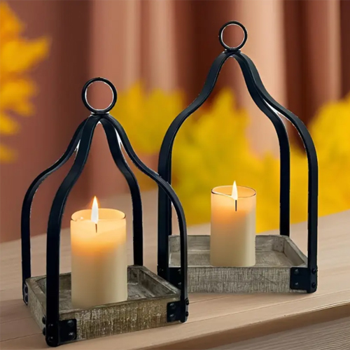 Rustic Iron Candle Holder Set of 2