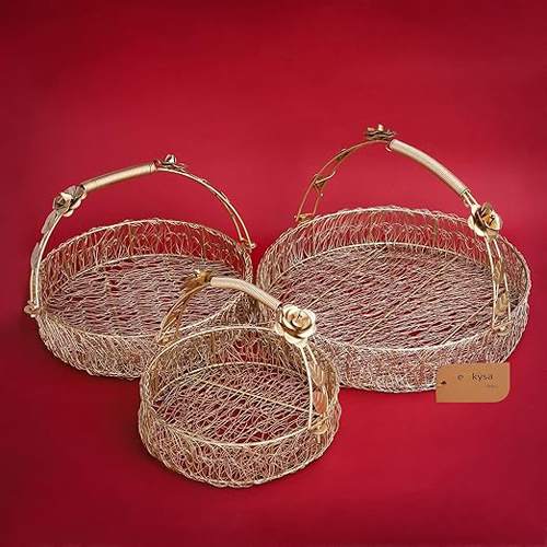 Metal Meshwire  Hamper Fancy Round Shape Basket Tray Platter - Color: As Per Requirement