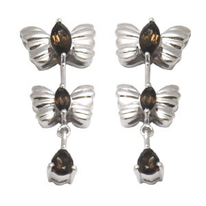 Butterfly Shaped Silver Earrings With Smokey Gender: Women
