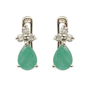 Emerald And Cz Small Earrings In Silver Gender: Women