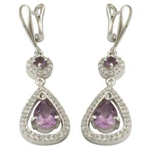 Fancy 925 Sterling Silver Earrings Studded With Amethyst And Cz Gender: Women