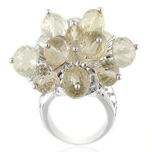 नींबू क्वार्ट्ज मनके चांदी के छल्ले