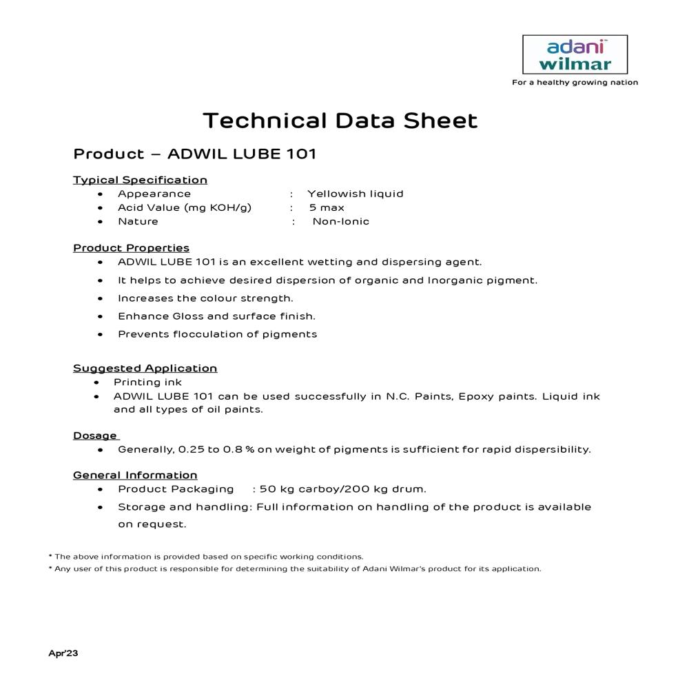 Adwil Lube 101 Ink - Grade: Nature : Non-ionic