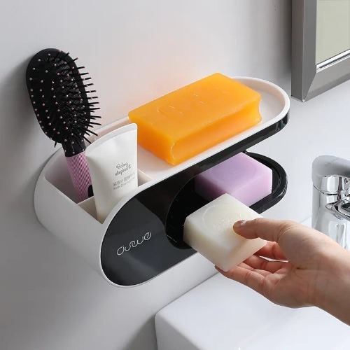 Double Layer Soap Dish - 4/5mm Unbreakable Acrylic, Glossy Finish, Rectangular Design, Water-resistant, Easy Installation, Stylish White Color