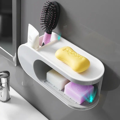 Double Layer Soap Dish - 4/5mm Unbreakable Acrylic, Glossy Finish, Rectangular Design, Water-resistant, Easy Installation, Stylish White Color
