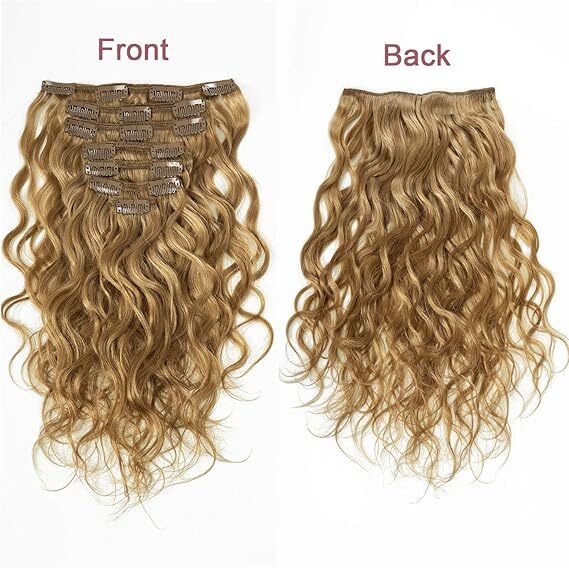 16 inch Remy Hair Natural Wave Curly Brazilian Hair # 27 Strawberry BLonde Color 7 Pieces 17 clips