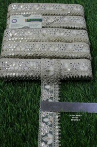 Embroidery Mirror Lace - 1.5 Inch Width, 9 Meter Length | White Color, Fancy Border Lace Style, Embroidered With Sequins