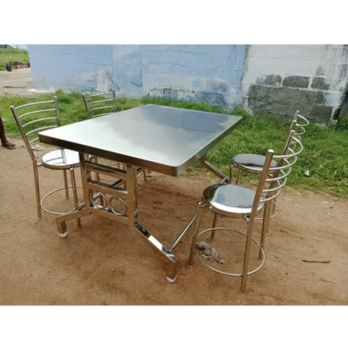 Rectangular Stainless Steel Dining Table - Color: Silver